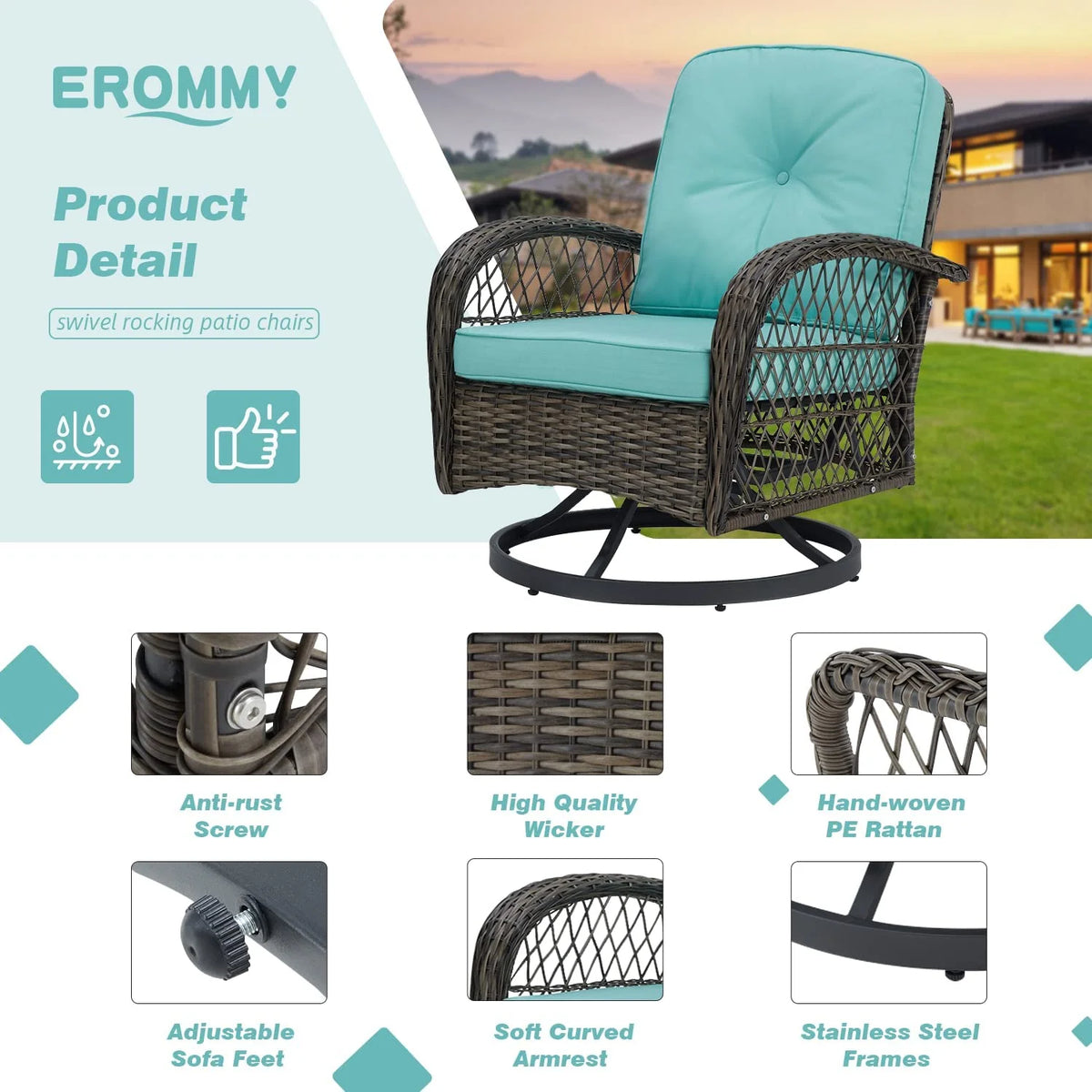 Outdoor Swivel Glider Wicker Patio Bistro Set with Cushions and Glass Table R2035
