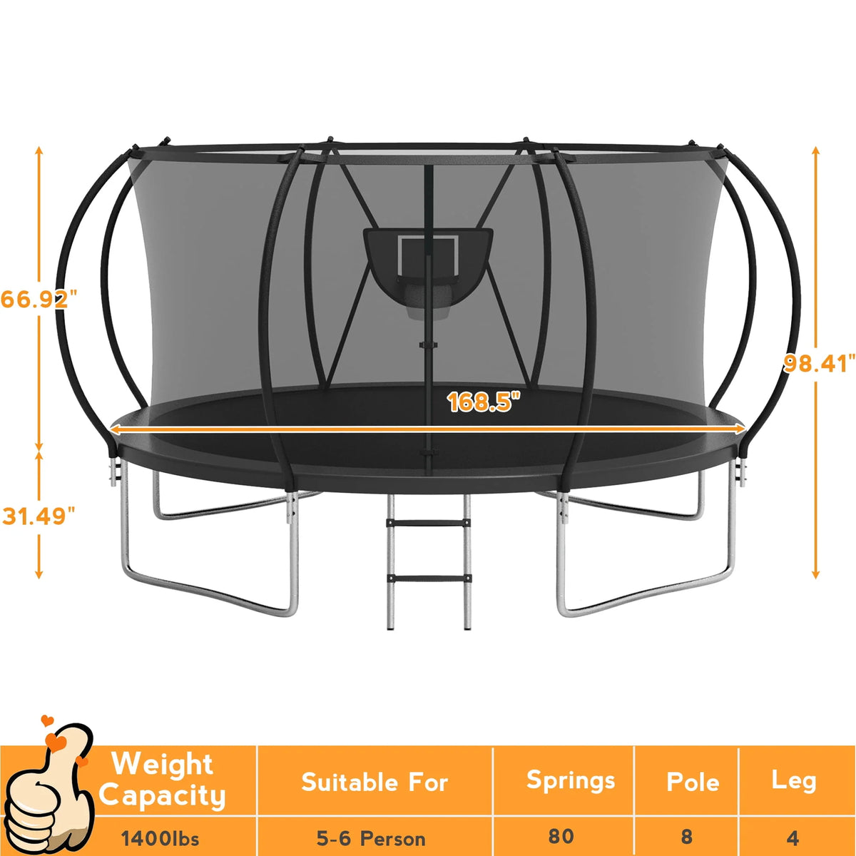 10FT 12FT 14FT 16FT Trampoline with Basketball Hoop & Light U788380