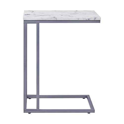 C-Shape Faux Marble Side Table with Metal Frame L313