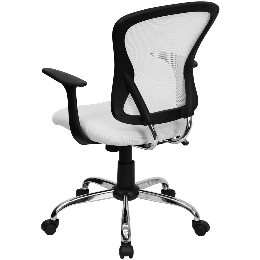 White Mesh Swivel Task Office Chair with Chrome Base and Arms D912819