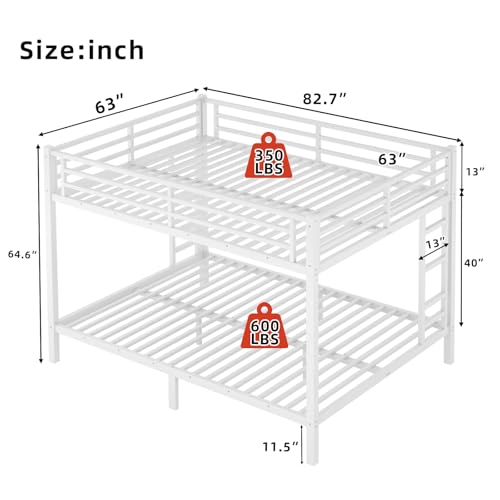 Twin XL Over Twin XL Black Metal Bunk Bed Frame with Ladder & Guardrail D5498