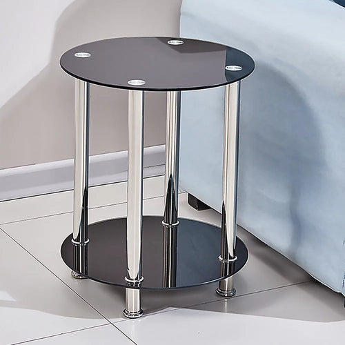 2-Tier Glass Top Chrome Finish Round End Table E8808
