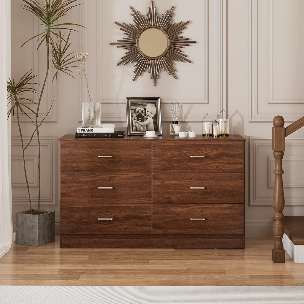 Black 6 Drawer Wood Double Dresser A1376