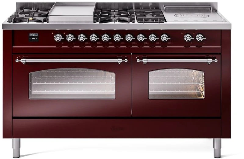 60 Dual Fuel Natural Gas Range Burgundy Chrome Trim Z817202