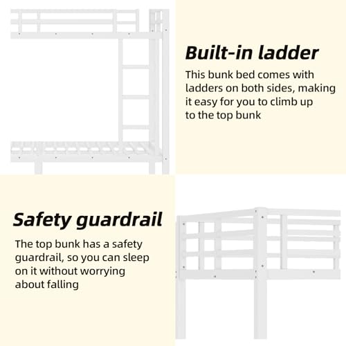 Twin XL Over Twin XL Black Metal Bunk Bed Frame with Ladder & Guardrail D5498