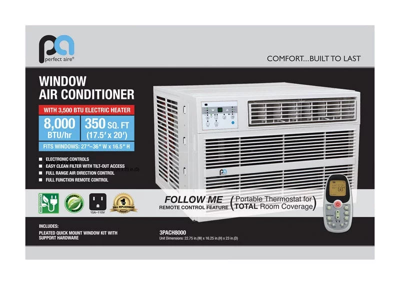 8,000 BTU Window Air Conditioner with Electric Heater J29070
