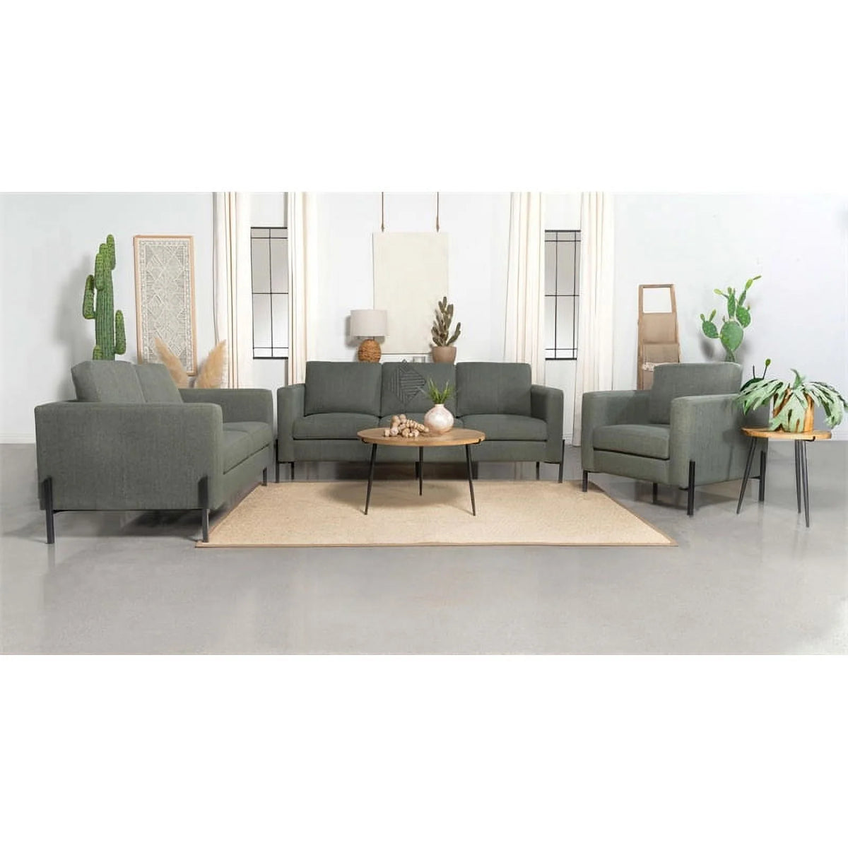 Sage Upholstered Fabric Sofa with Track Arms J3294