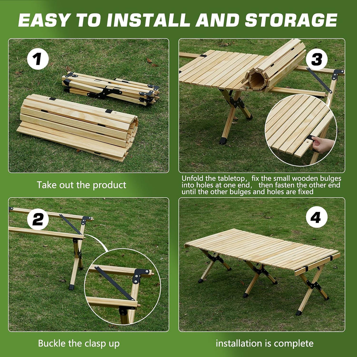 4ft Low Height Portable Folding Wooden Camping Table with Carry Bag J595117