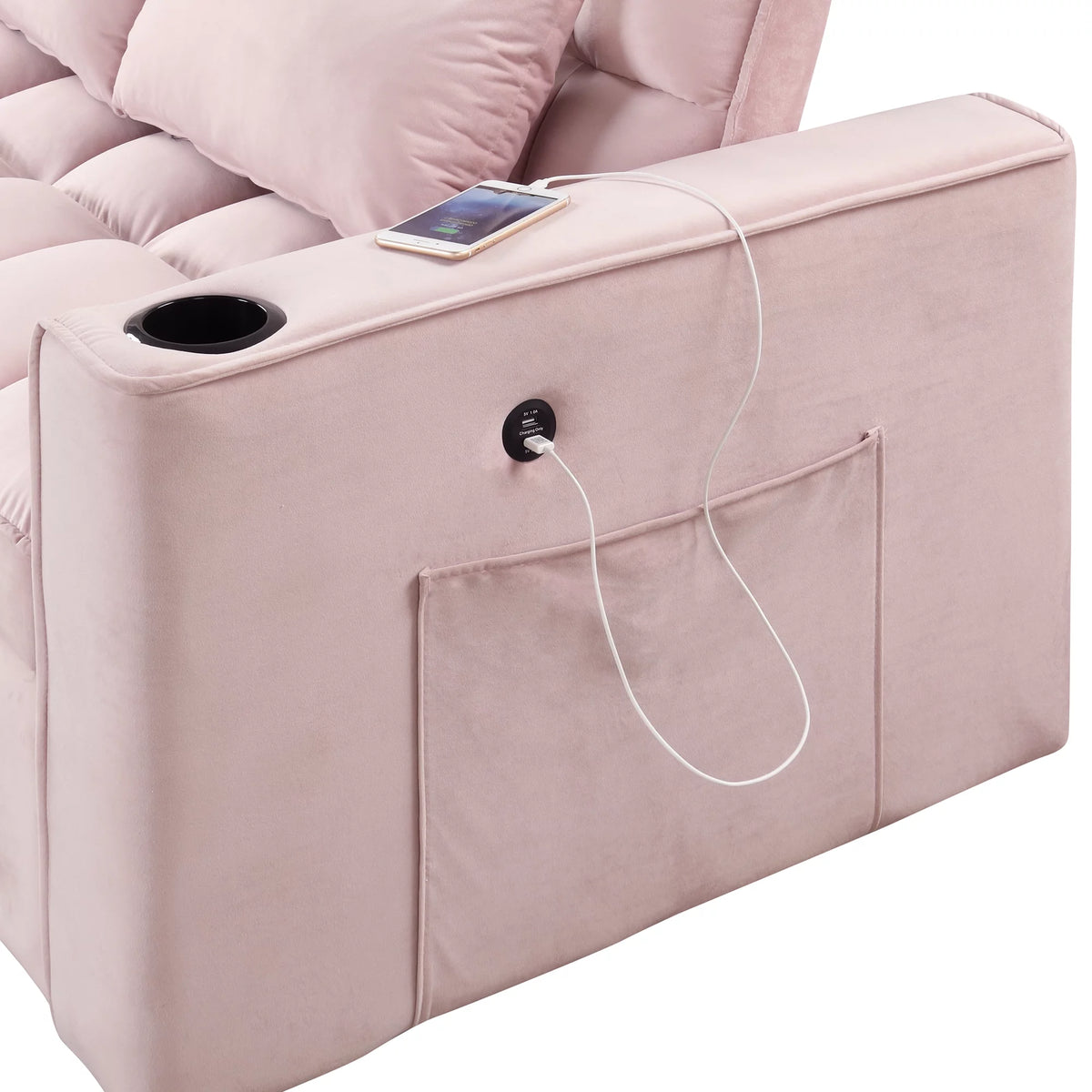 Convertible Sleeper Sofa Bed with Cup Holder and USB Charging Ports P7290