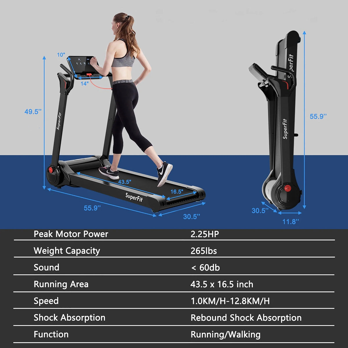 2.25HP Folding Electric Treadmill G7916