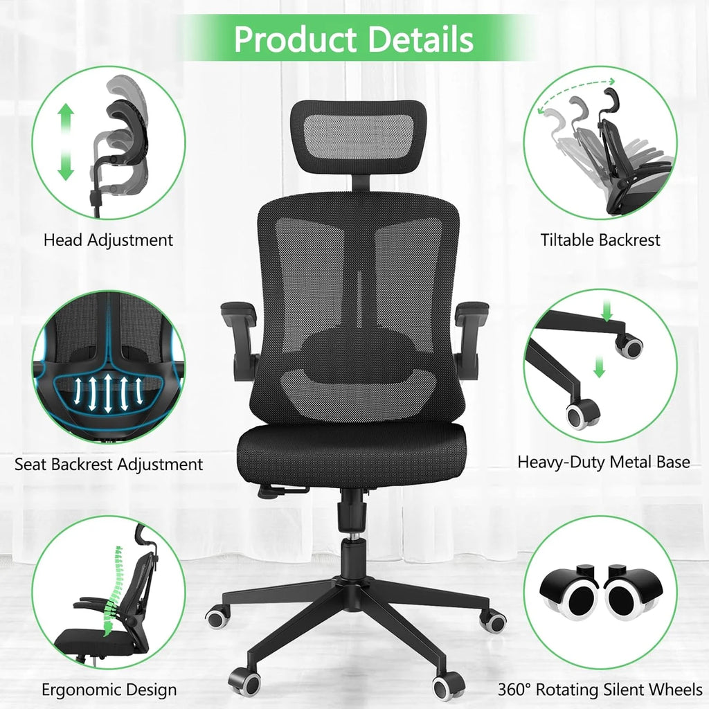 Khaki Ergonomic Mesh Computer Chair with Lumbar Support Y933084