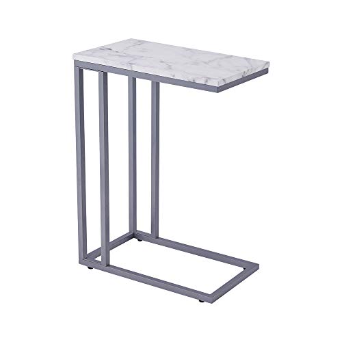 C-Shape Faux Marble Side Table with Metal Frame L313