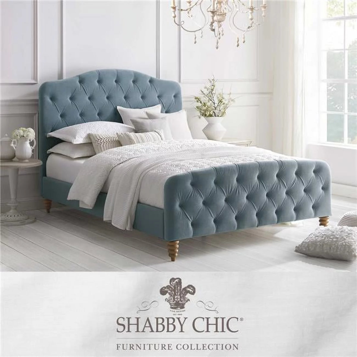Light Blue Velvet Queen Bed X73862