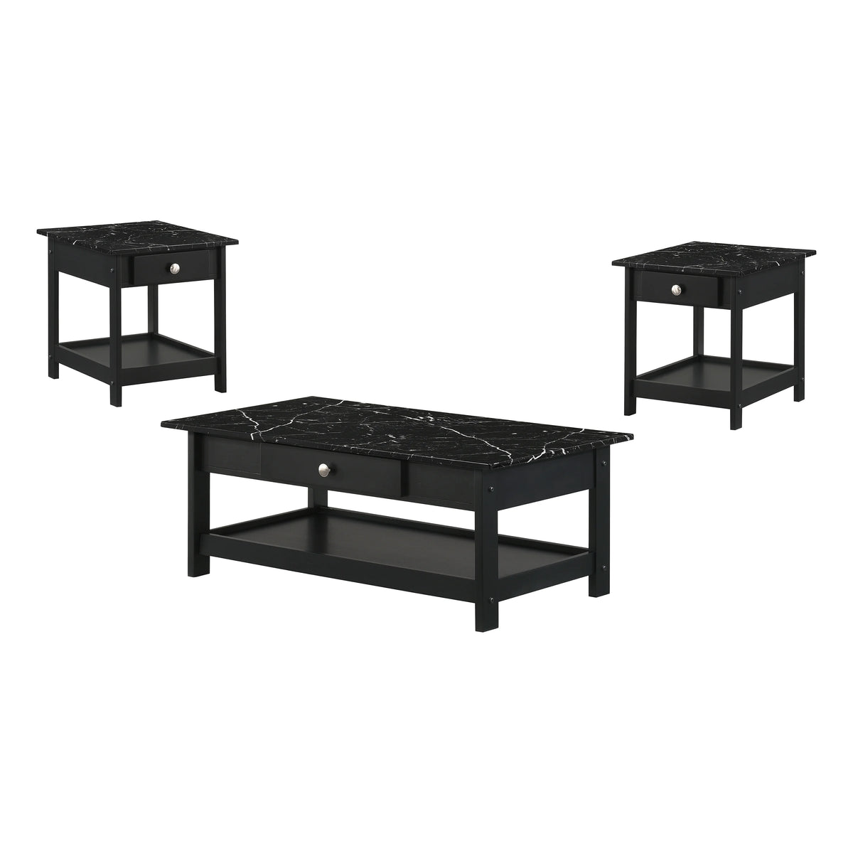 Black 3-Piece Wood Coffee Table Set N8014