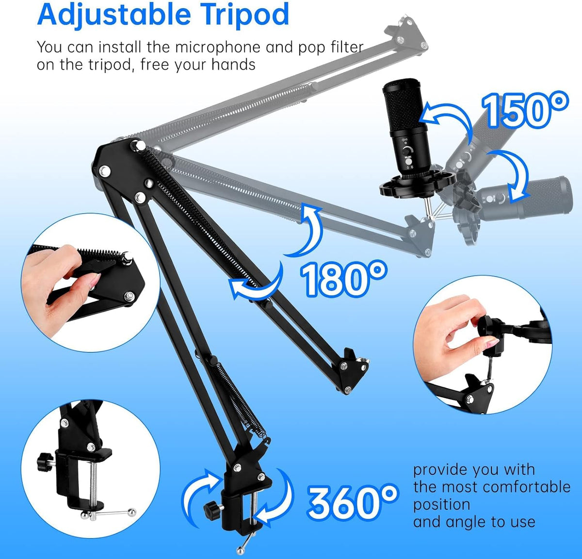 USB Microphone Kit with Stand and Boom Arm Pack of 2 B469
