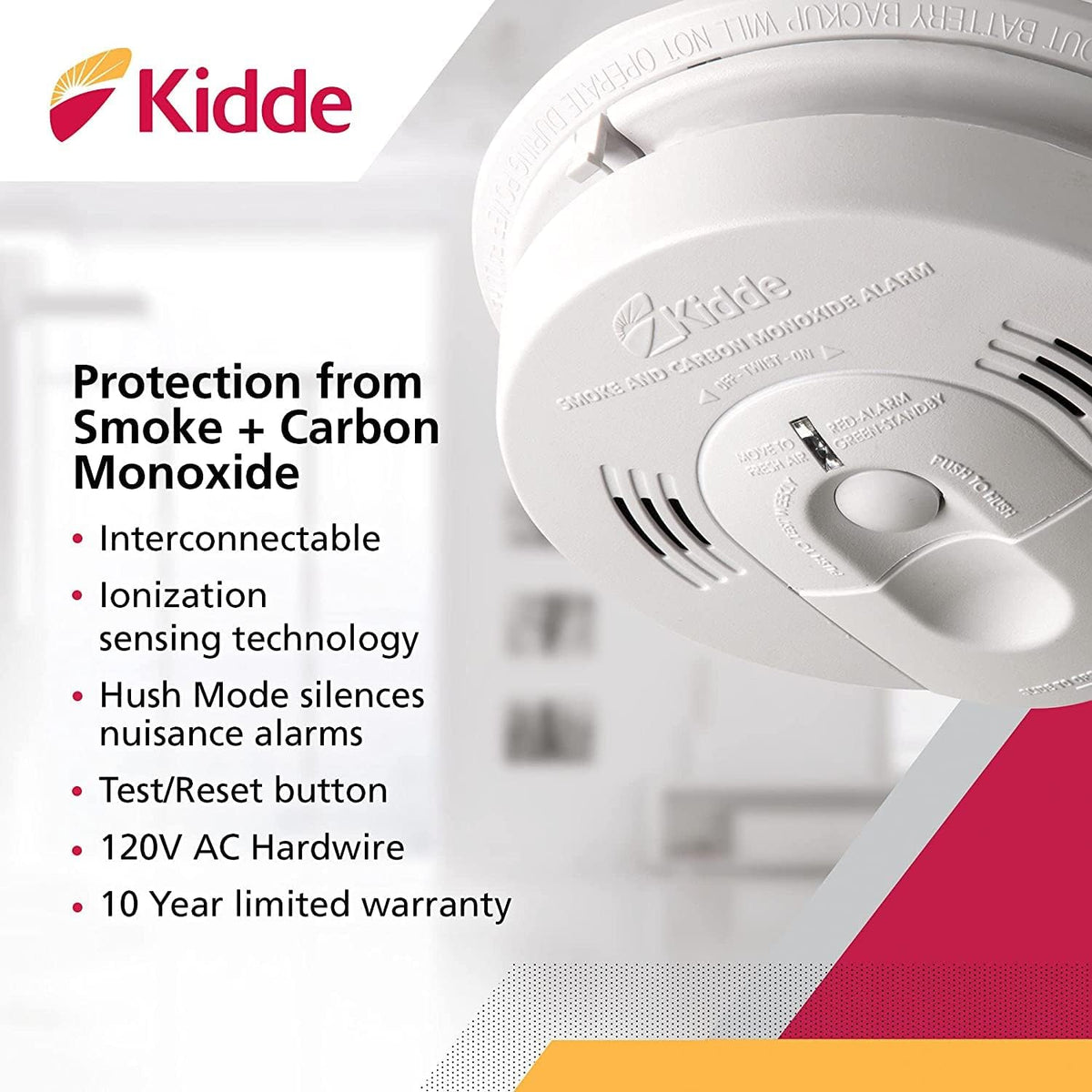 Hardwired Interconnect Smoke & Carbon Monoxide Detector with Battery Backup, Pack of 2 F7961