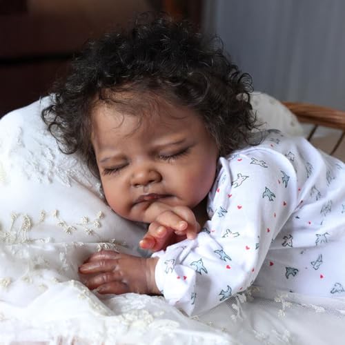 Black 20-Inch Sleeping Newborn Baby Dolls with Weighted Cloth Body and Curly Hair G296