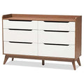 White and Walnut 6 Drawer Wood Dresser P948174