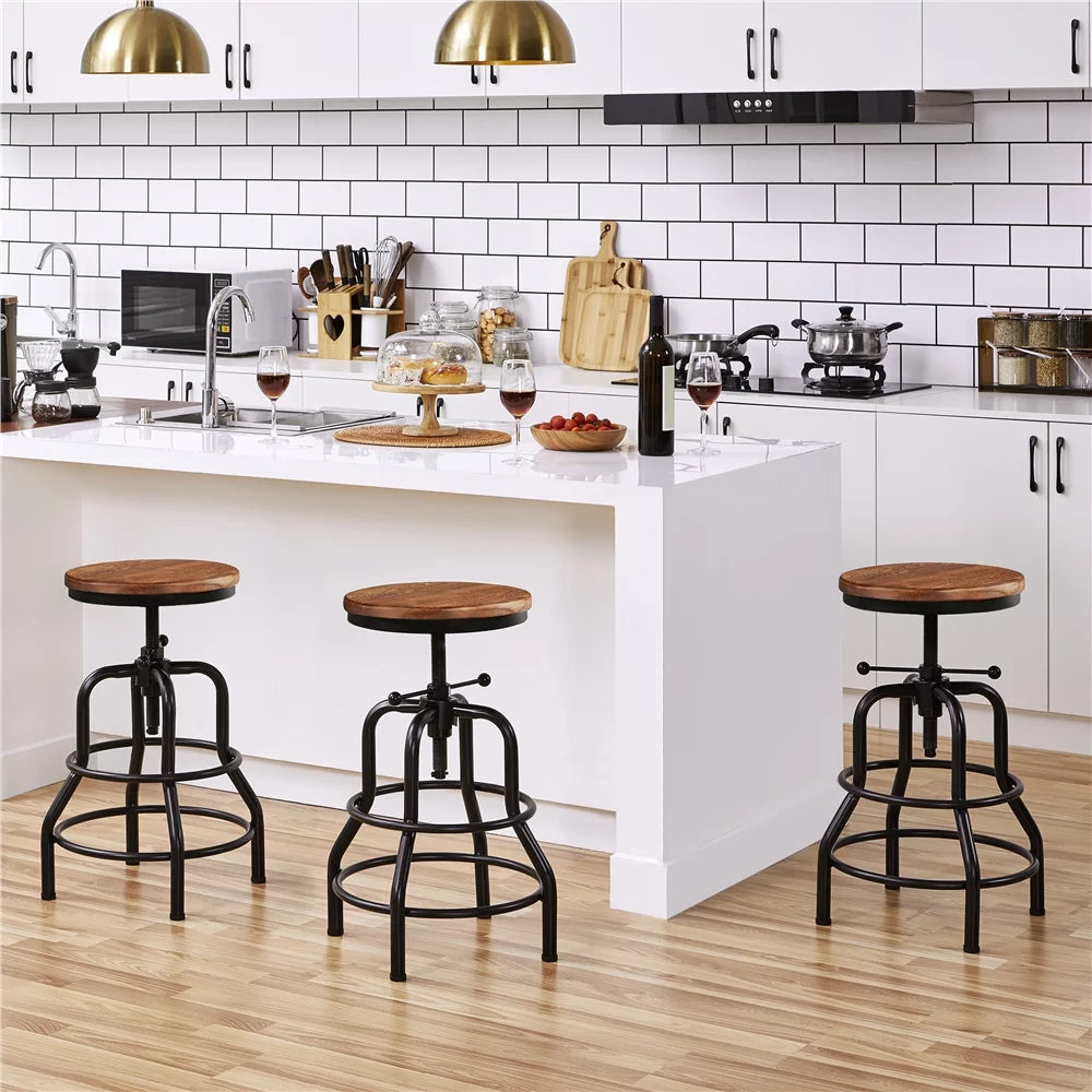 Round Wood Metal Bar Stool H609