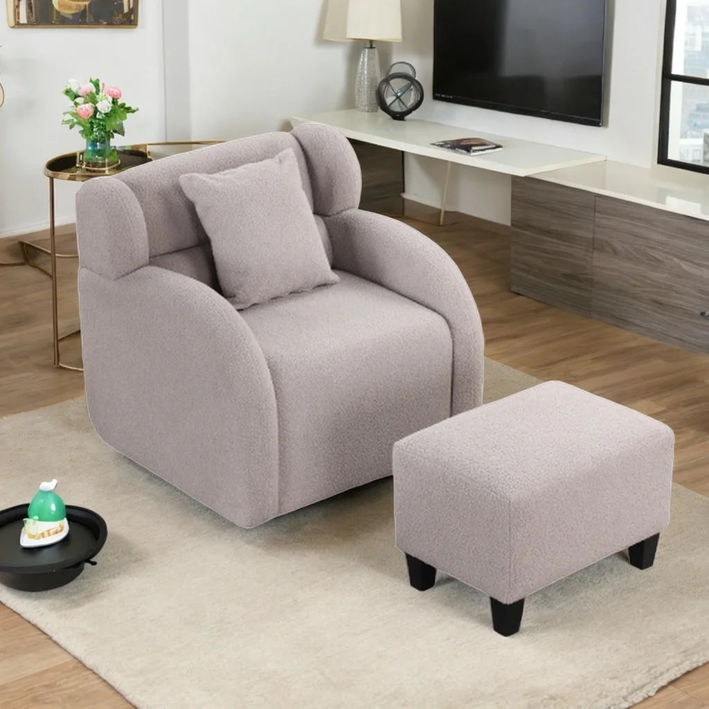 Grey Teddy Short Plush Swivel Accent Chair with Ottoman D946322
