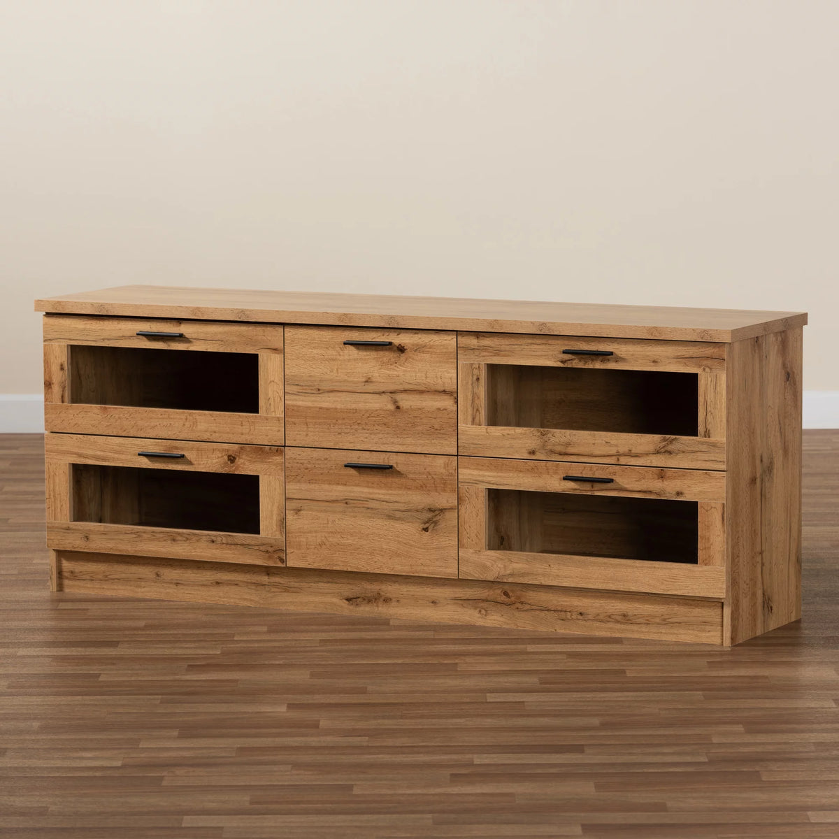 Oak Brown Finished Wood 2-Drawer TV Stand C570