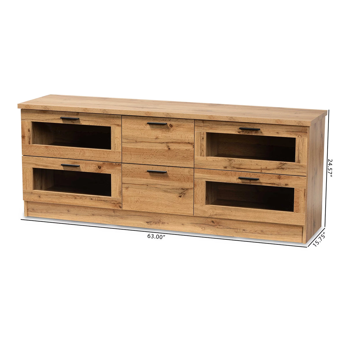 Oak Brown Finished Wood 2-Drawer TV Stand C570