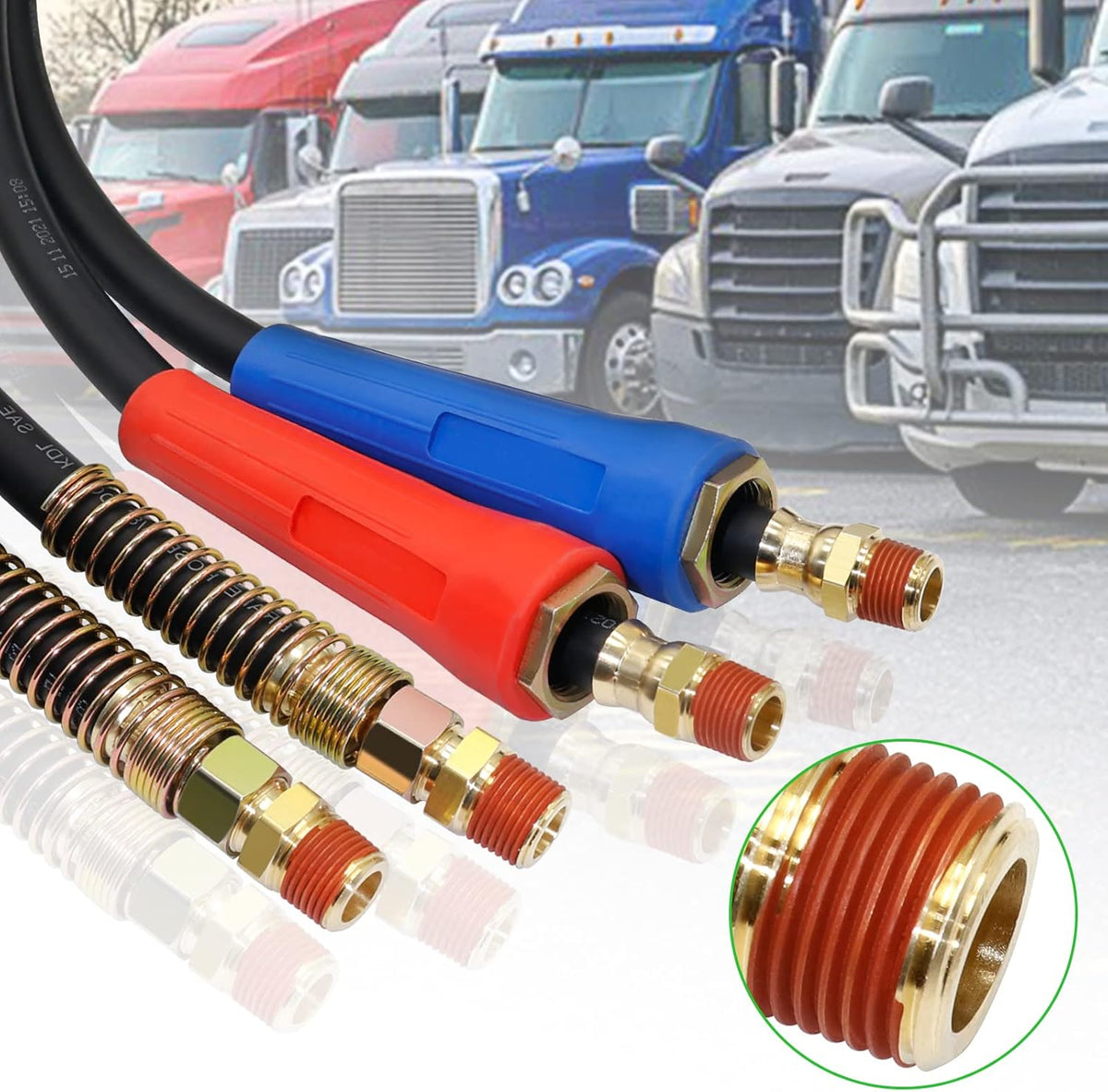 15 Ft 3 in 1 7 Way ABS Electrical Cable & Rubber Air Line Hose Assembly with Aluminum GladHands E126643