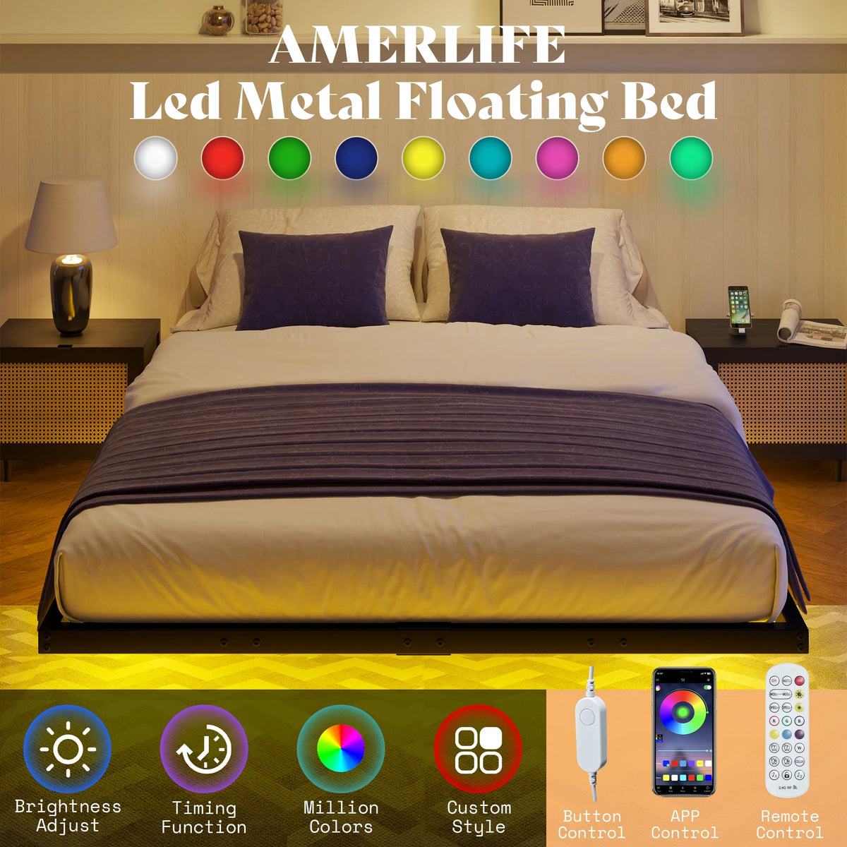 Queen Size LED Metal Platform Bed Frame Y208