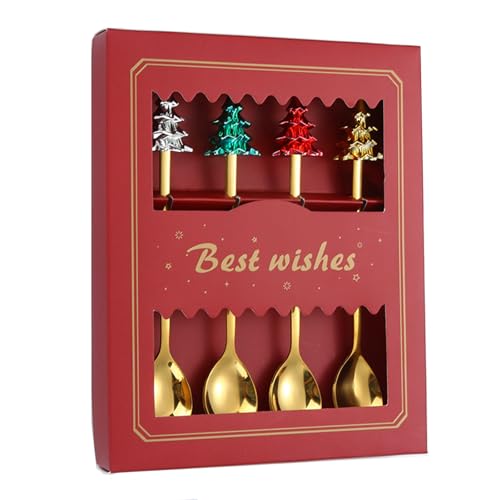 4Pcs Christmas Spoons Stainless Steel Gold O398