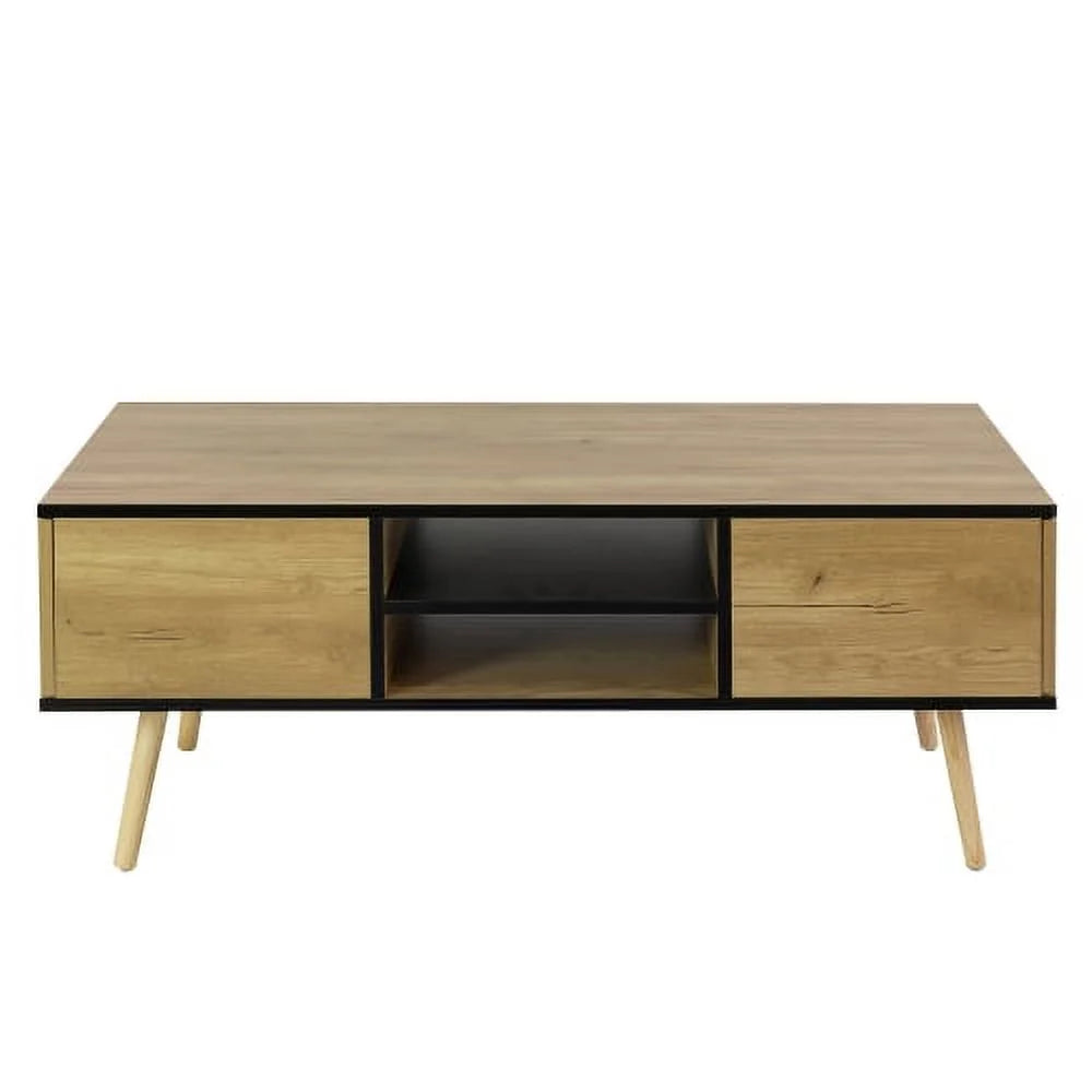 Black and Brown Coffee Table with Open Storage Shelf L439