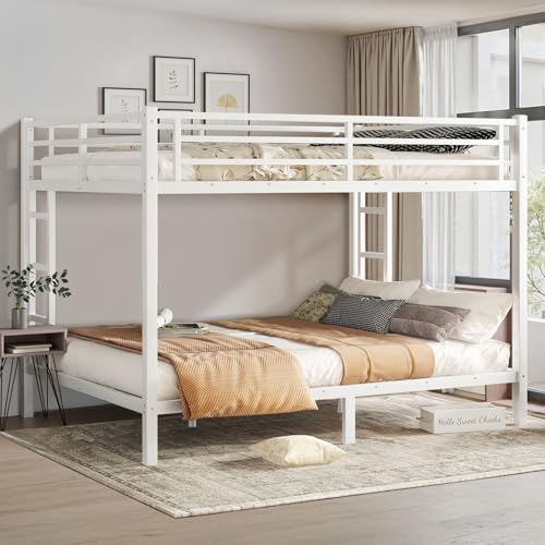 Twin XL Over Twin XL Black Metal Bunk Bed Frame with Ladder & Guardrail D5498