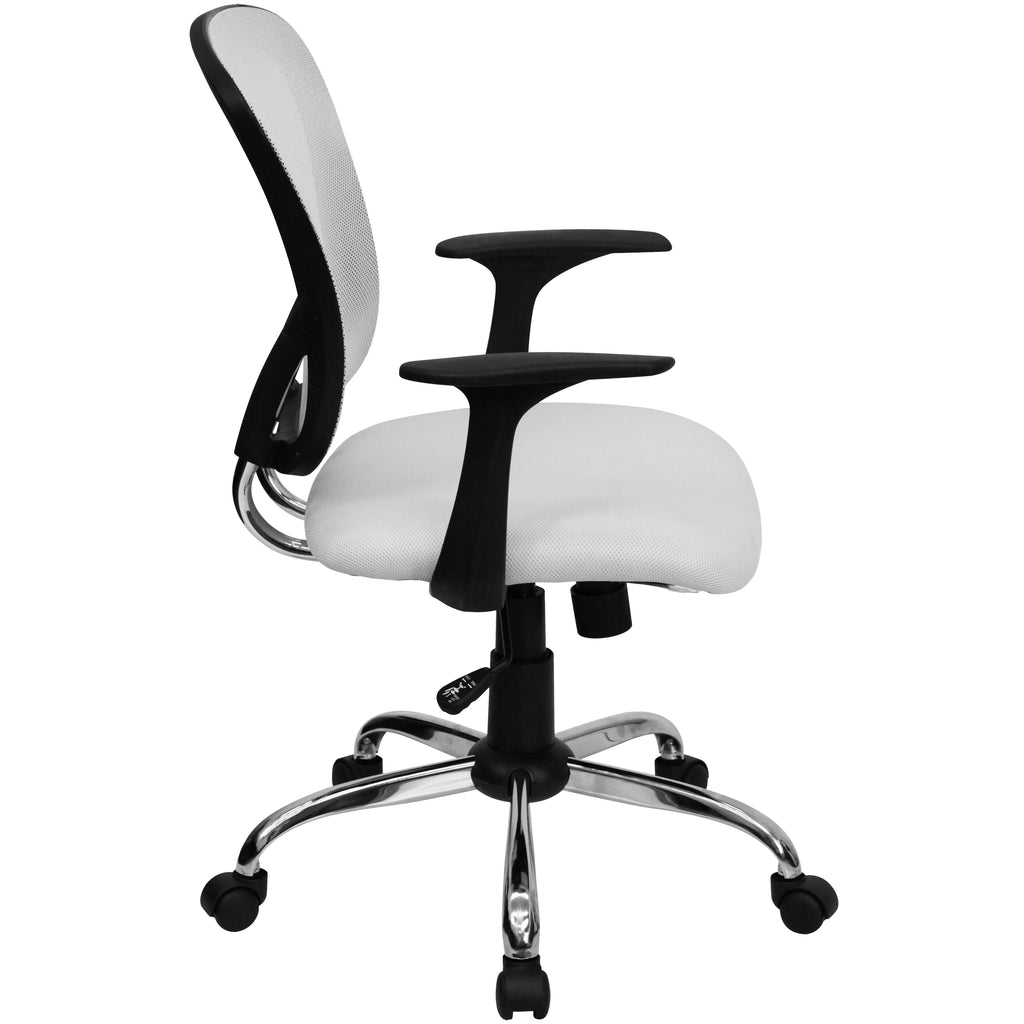 White Mesh Swivel Task Office Chair with Chrome Base and Arms D912819