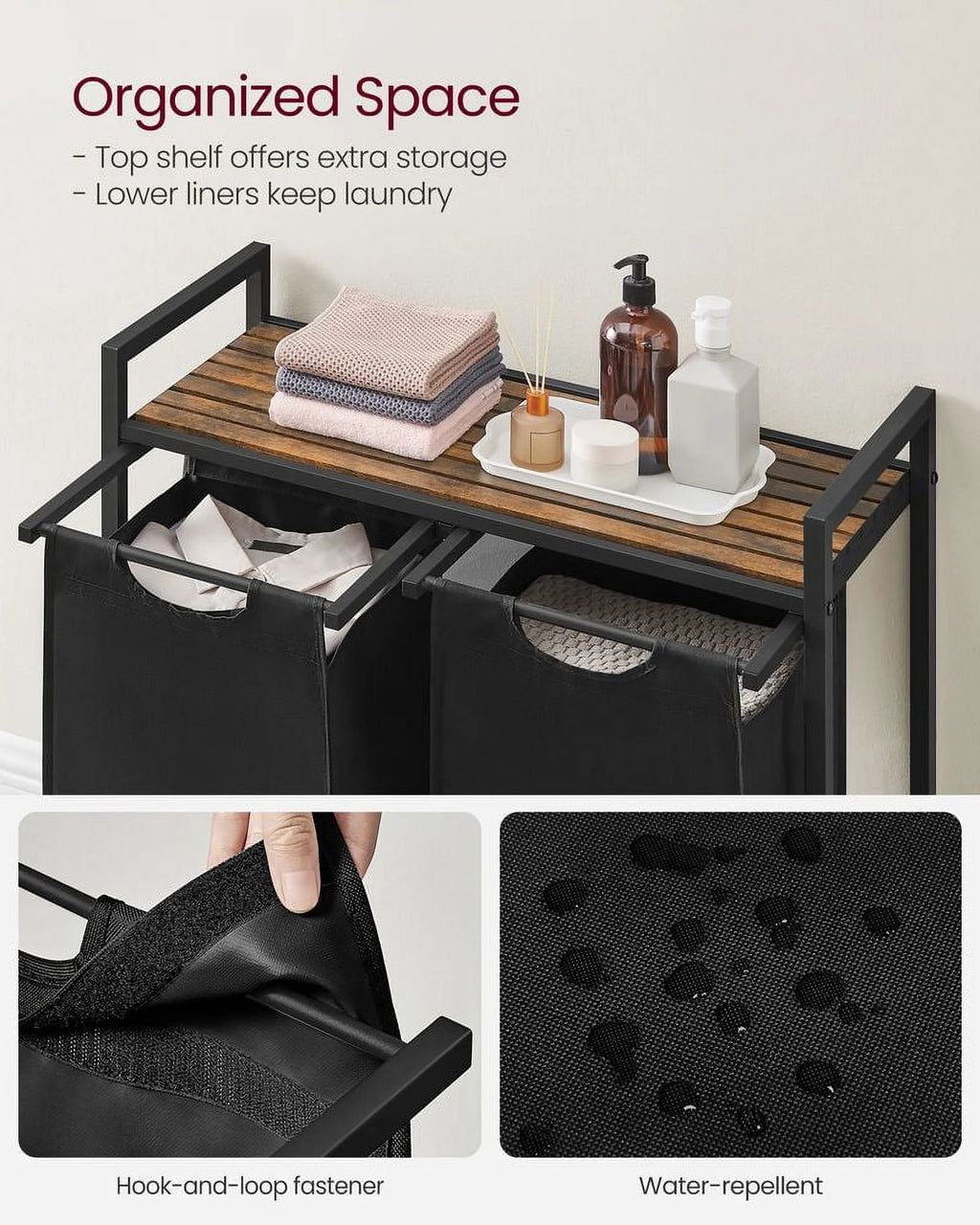 2 Section Laundry Hamper with Shelf V2488