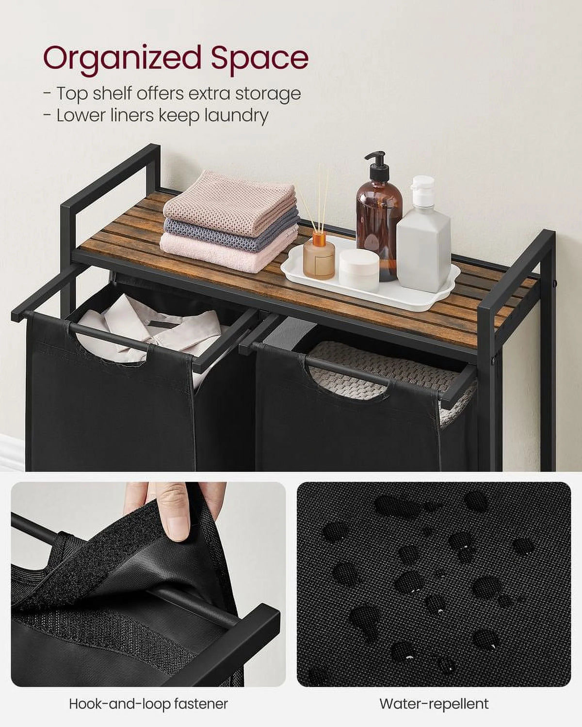 2 Section Laundry Hamper with Shelf V2488