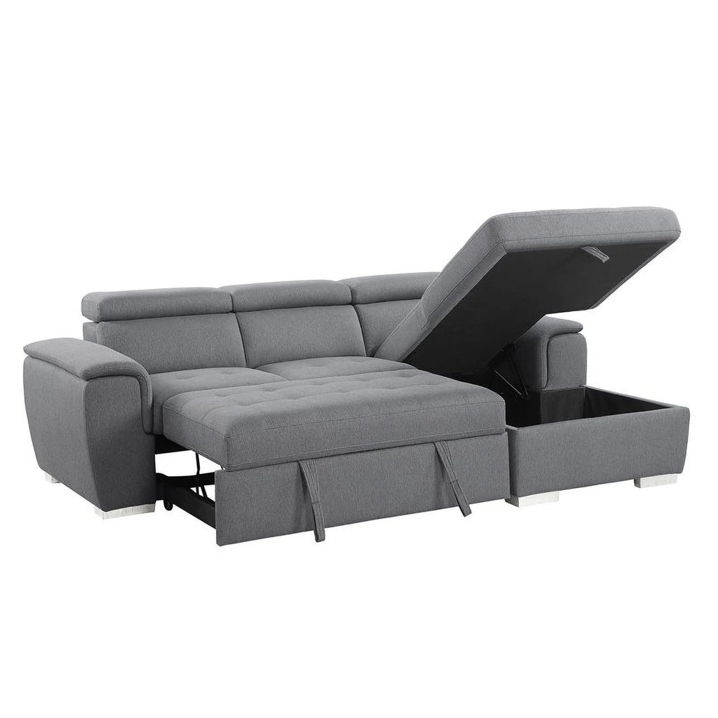 Gray 2-Piece Fabric Sectional with Pull-Out Bed N3457