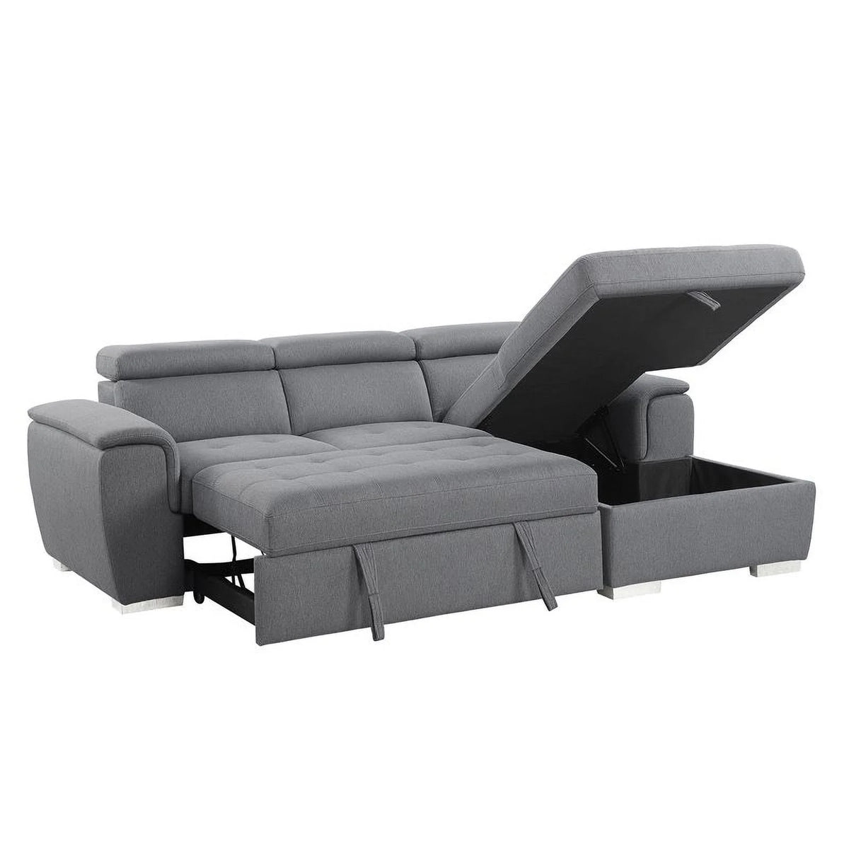 Gray 2-Piece Fabric Sectional with Pull-Out Bed N3457