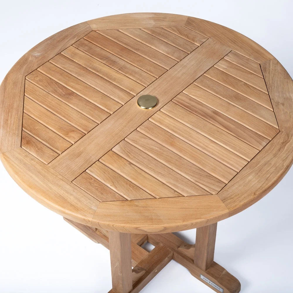Grade A Teak 35" Round Solid Wood Dining Table with Umbrella Hole S70477