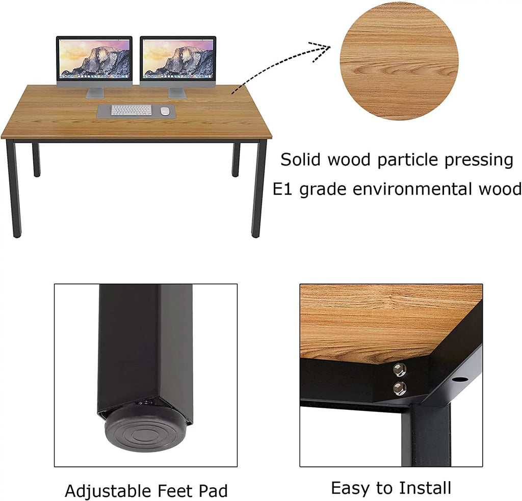 55 inch Teak Black Wood Office Desk with Metal Frame P8290