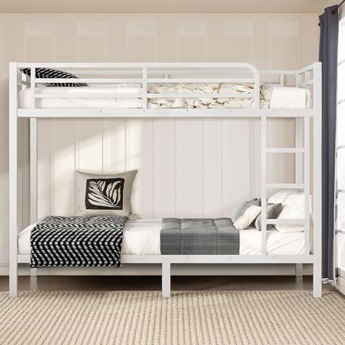 Twin XL Over Twin XL Black Metal Bunk Bed Frame with Ladder & Guardrail D5498