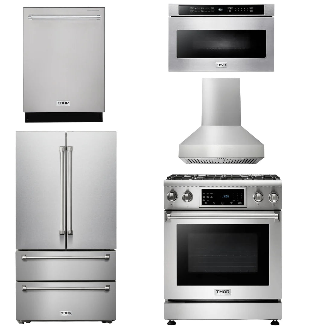 30 Gas Range, Range Hood, Microwave, Refrigerator, Dishwasher Y8168