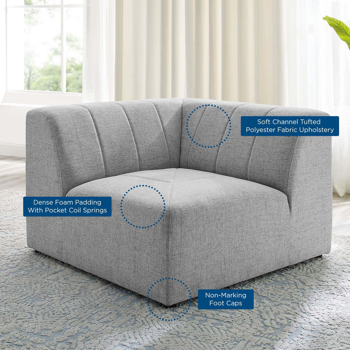 Light Gray Upholstered Fabric Corner Chair S410