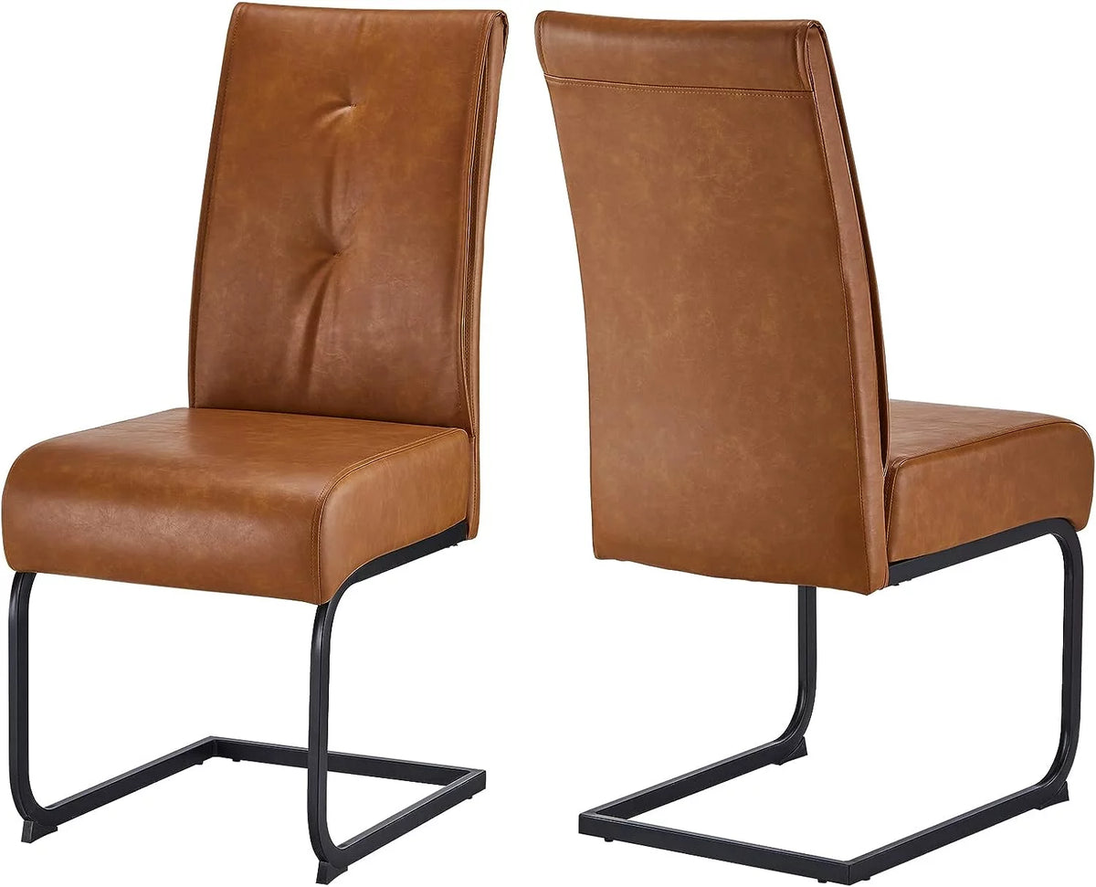High Back Dining Chairs Set of 2 Brown V5449