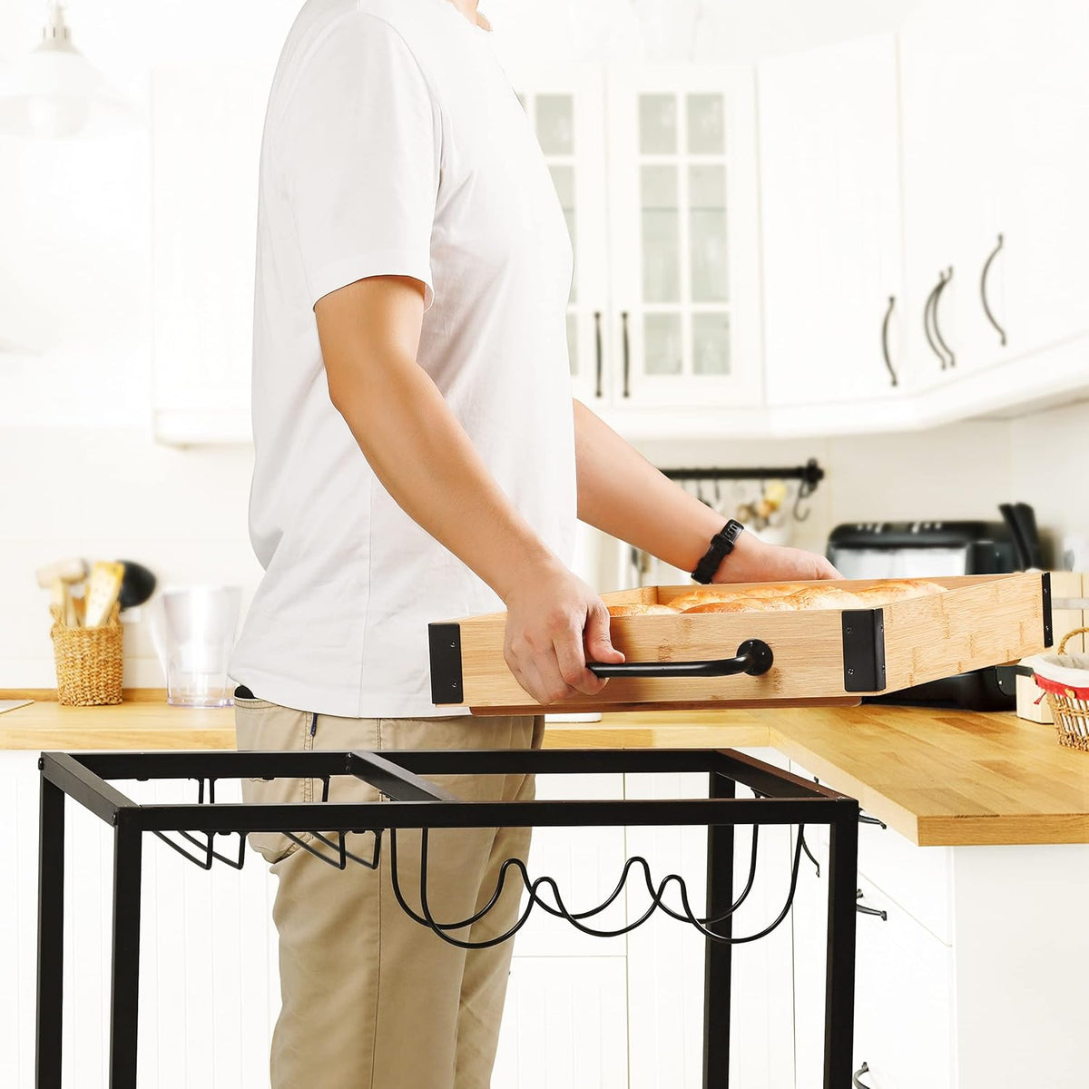 Bamboo Kitchen Cart with Mesh Shelves X581