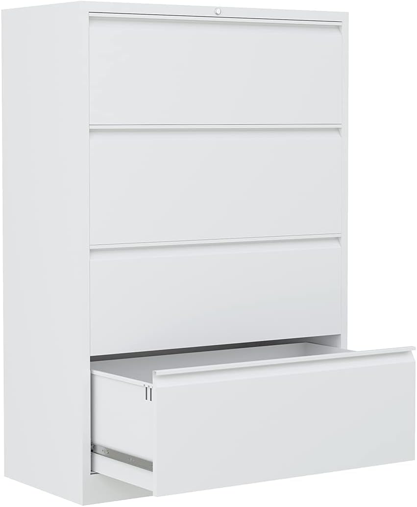 White 4 Drawer Metal Lateral File Cabinet with Lock S975