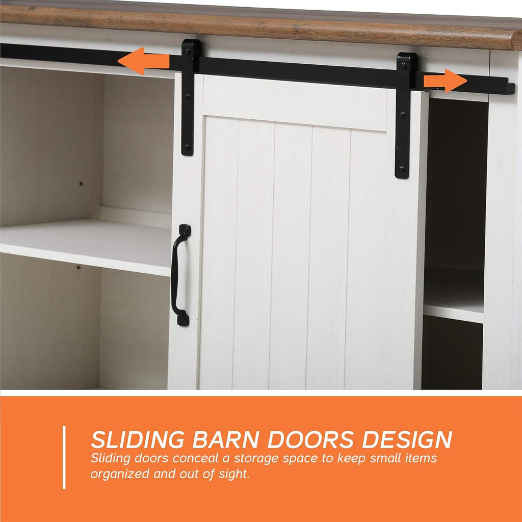 White Wood TV Stand with Sliding Barn Door O5789