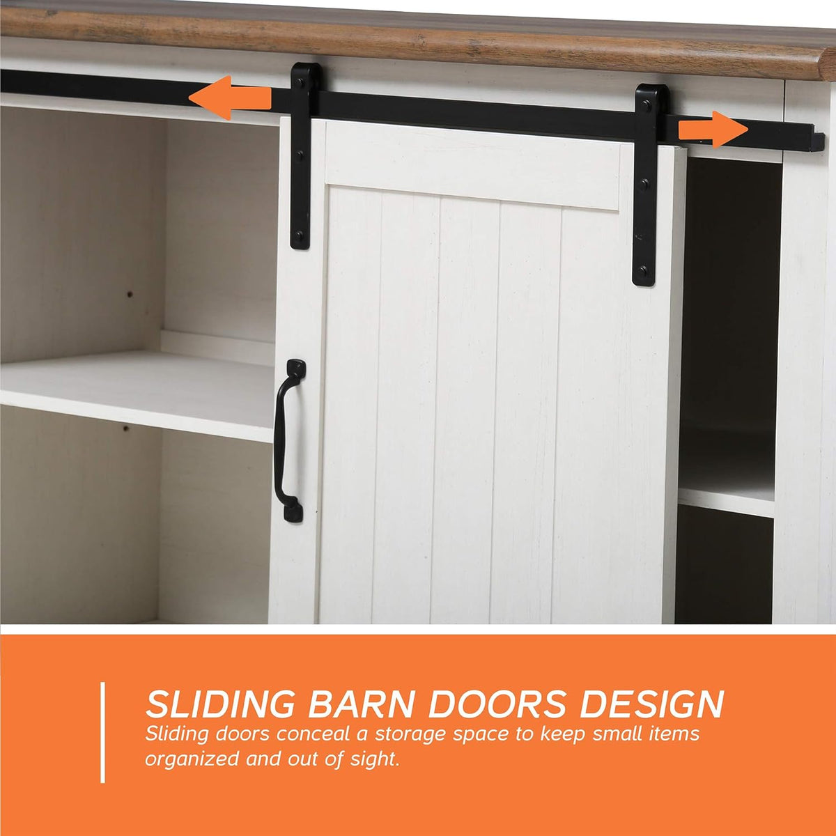 White Wood TV Stand with Sliding Barn Door O5789