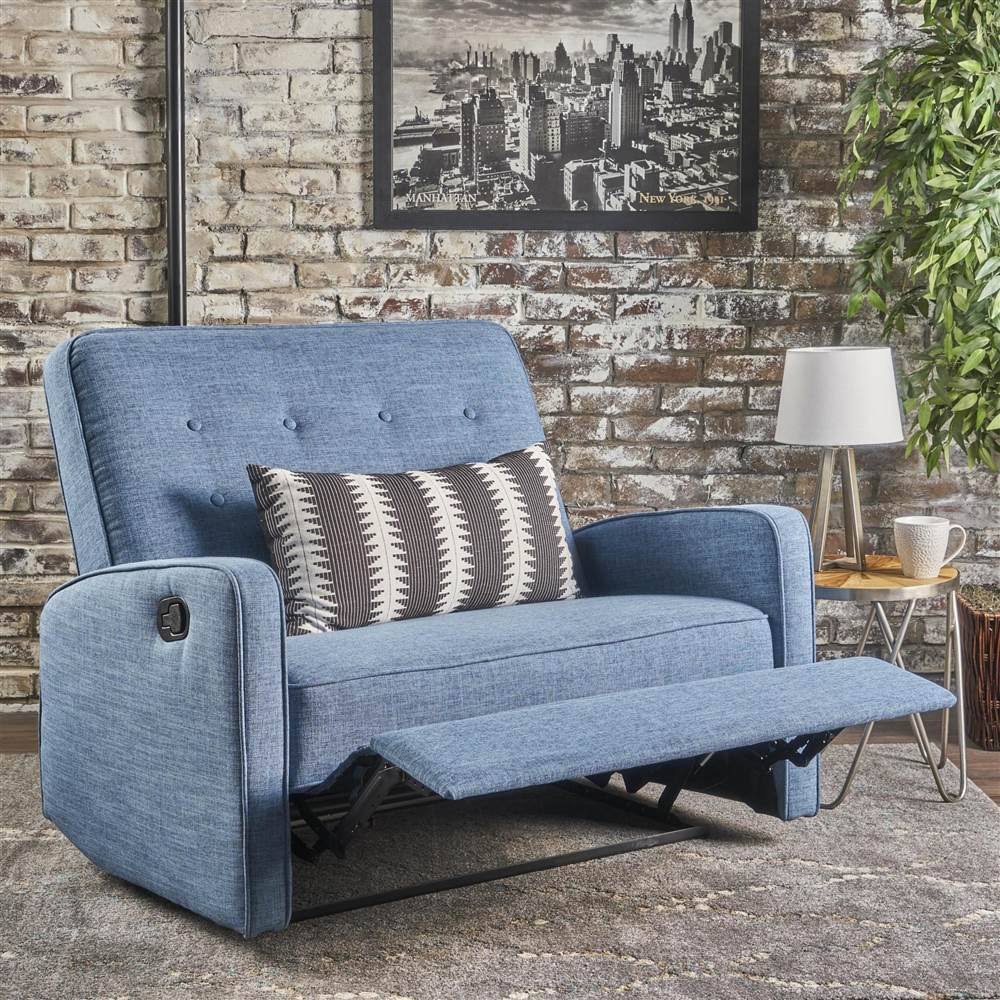Muted Blue and Black Reclining Loveseat D54271