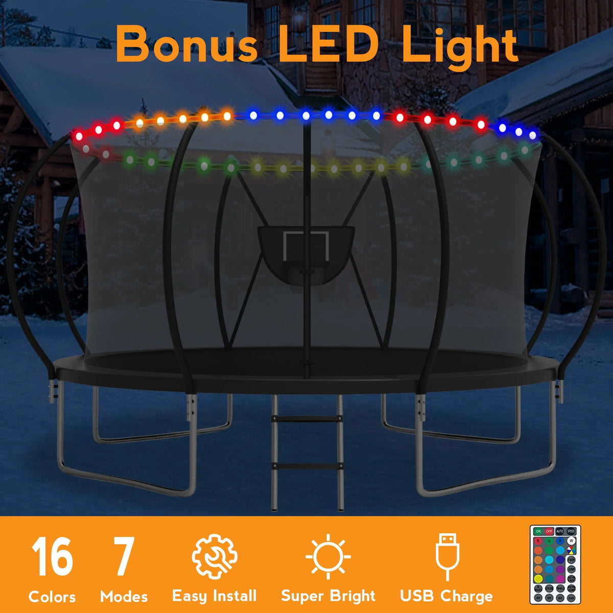 10FT 12FT 14FT 16FT Trampoline with Basketball Hoop & Light U788380