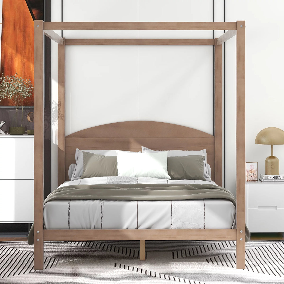 Queen Size Canopy Platform Bed with Headboard W4140