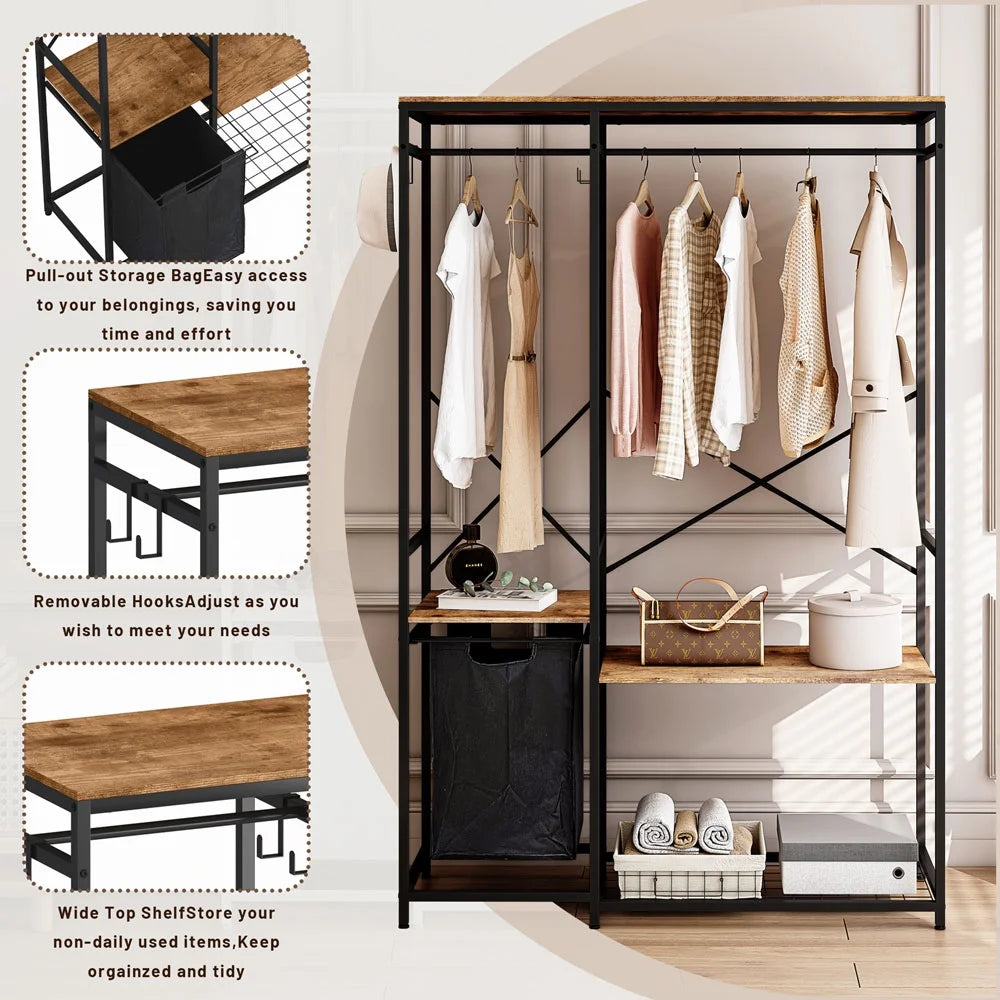 Portable Wardrobe Clothes Rack with Storage Bag C194196